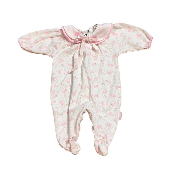 Creme De La Creme Baby Girl Bunny Footed Outfit Size 9 Months Embroidered Ribbon - Picture 1 of 6